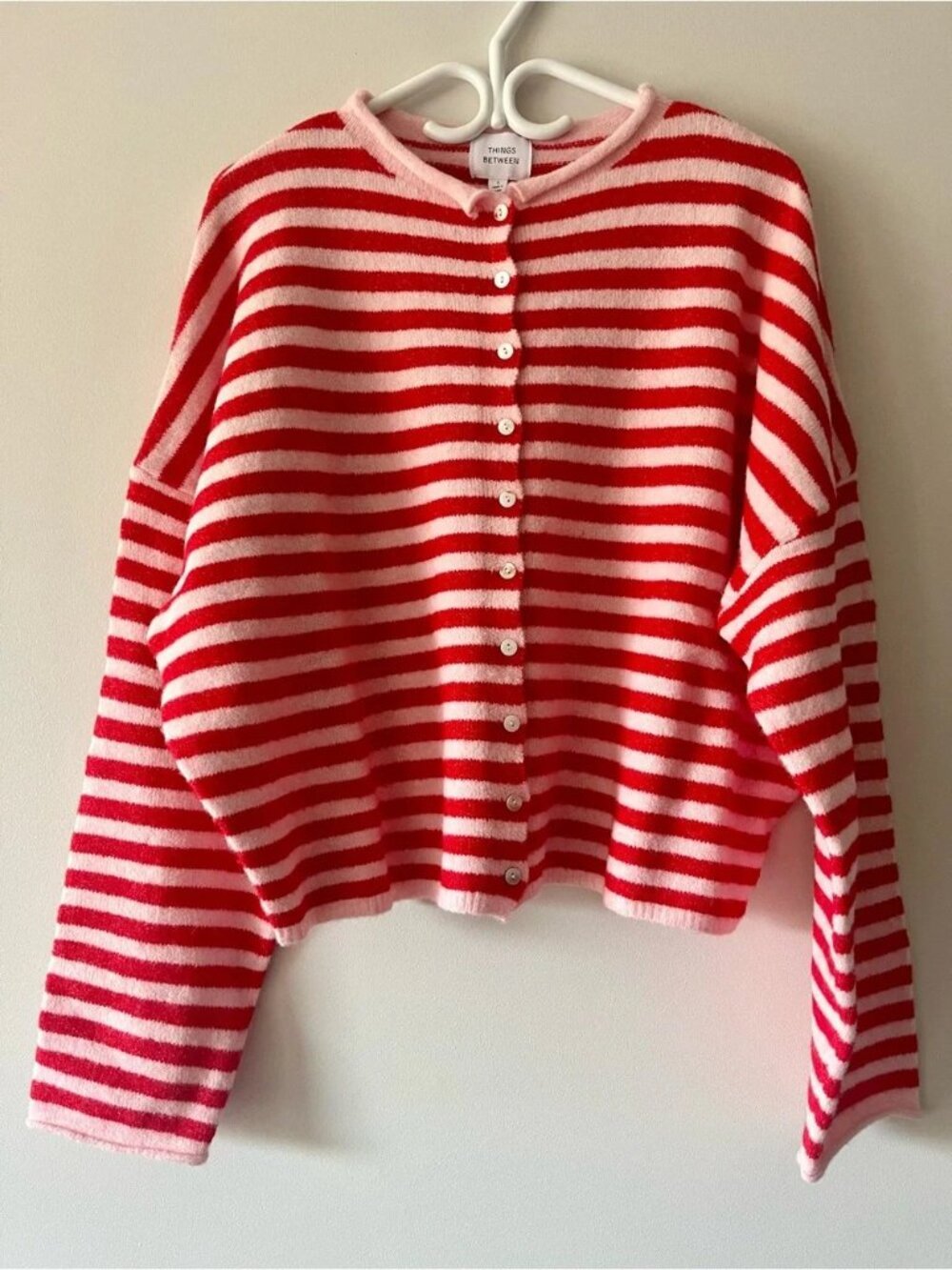 Things Between Striped Piper Cardigan Candy Red & Pink NEW WITH TAG - Picture 7 of 8